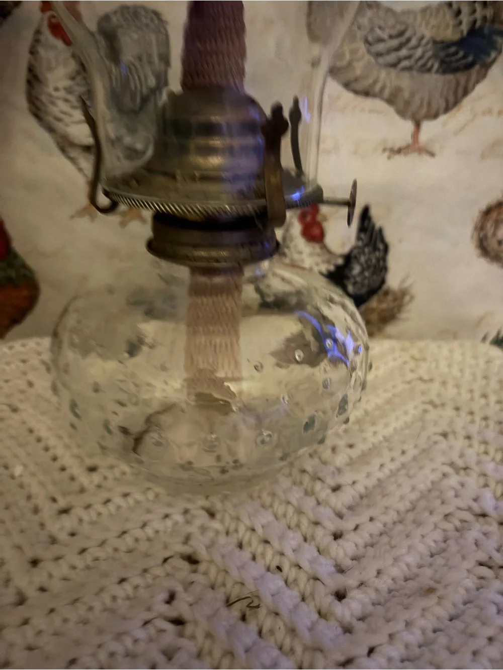 Vintage Hobnail Glass Oil Lamp with Tall Chimney